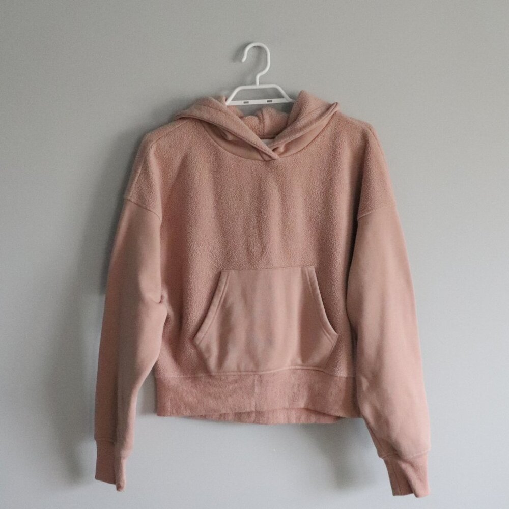 Lole‎ Womens Pink M Constance Sherpa Hooded Pocket Pullover Long Sleeve Sweater